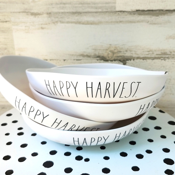 NWT RAE DUNN "HAPPY HARVEST" 9 INCH SET OF 4  MELAMINE BOWLS - Picture 1 of 9